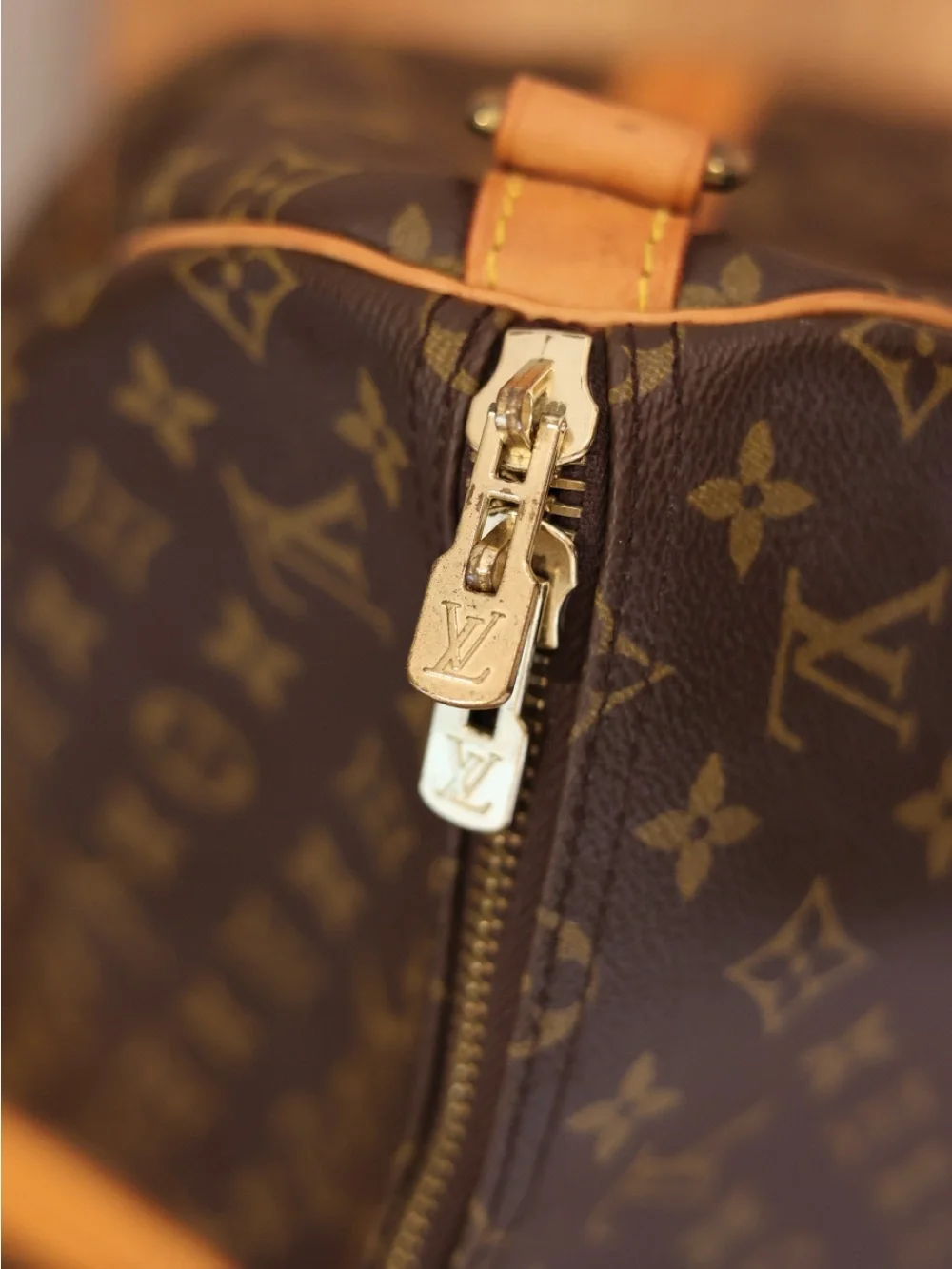 Louis Vuitton Brown Monogram Canvas Duffel with Tan Leather Trim